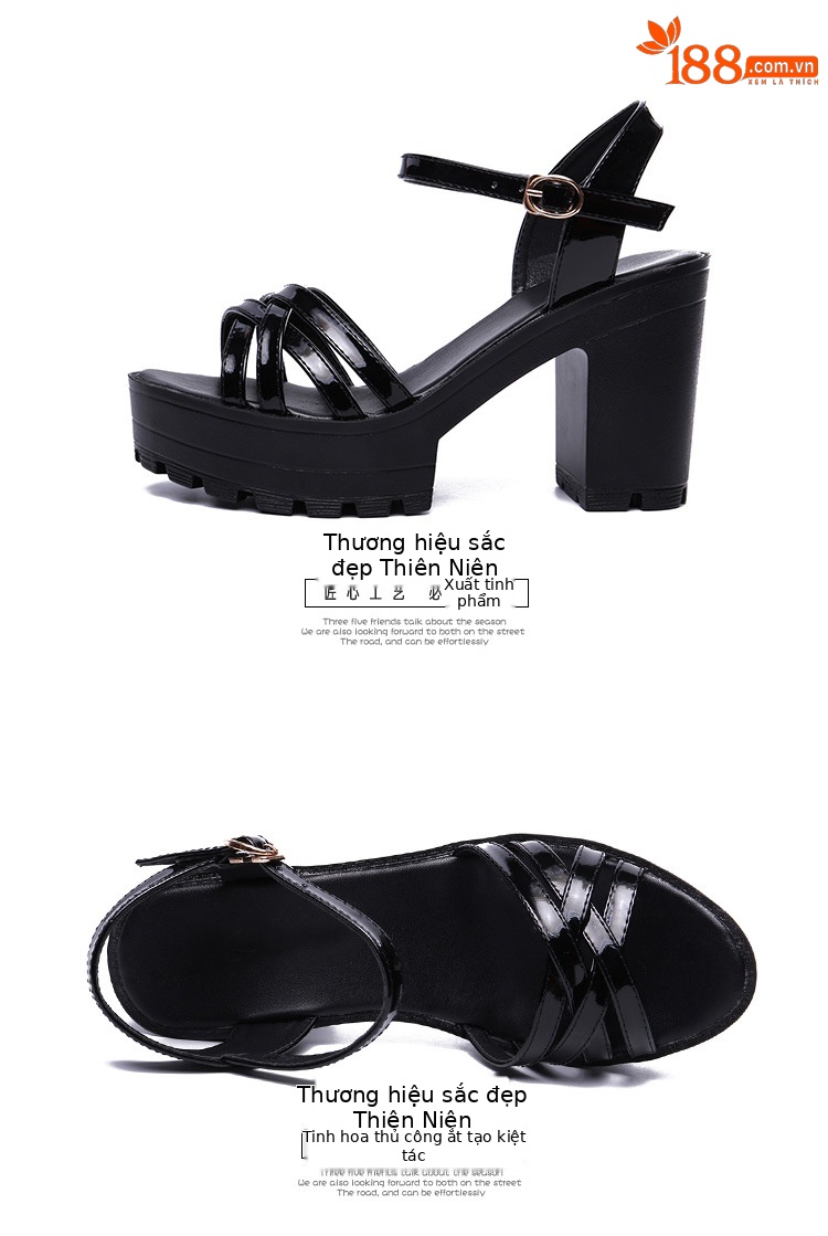 Sandal cao gót nữ kiểu Qipao đế xuồng platform gót dày 10 cm — Màu đen 10cm, Màu trắng 10cm, Màu đen 8cm, Trắng 8cm chi tiết 15