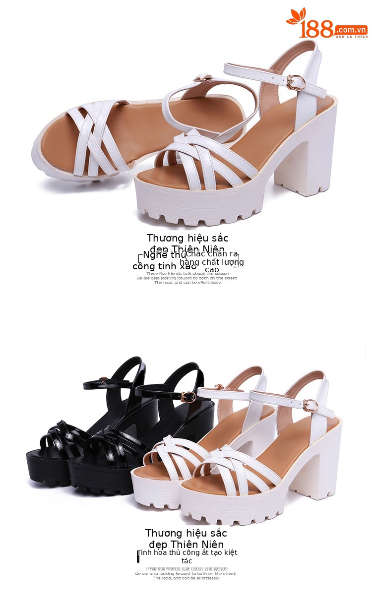 Sandal cao gót nữ kiểu Qipao đế xuồng platform gót dày 10 cm — Màu đen 10cm, Màu trắng 10cm, Màu đen 8cm, Trắng 8cm chi tiết 17