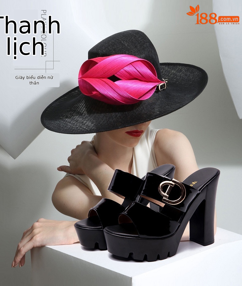 Dép sandal cao gót nữ mũi hở đế xuồng gót vuông 13 cm — Đỏ 13cm, Trắng 13cm, Đỏ 10cm, Đen 13cm chi tiết 1