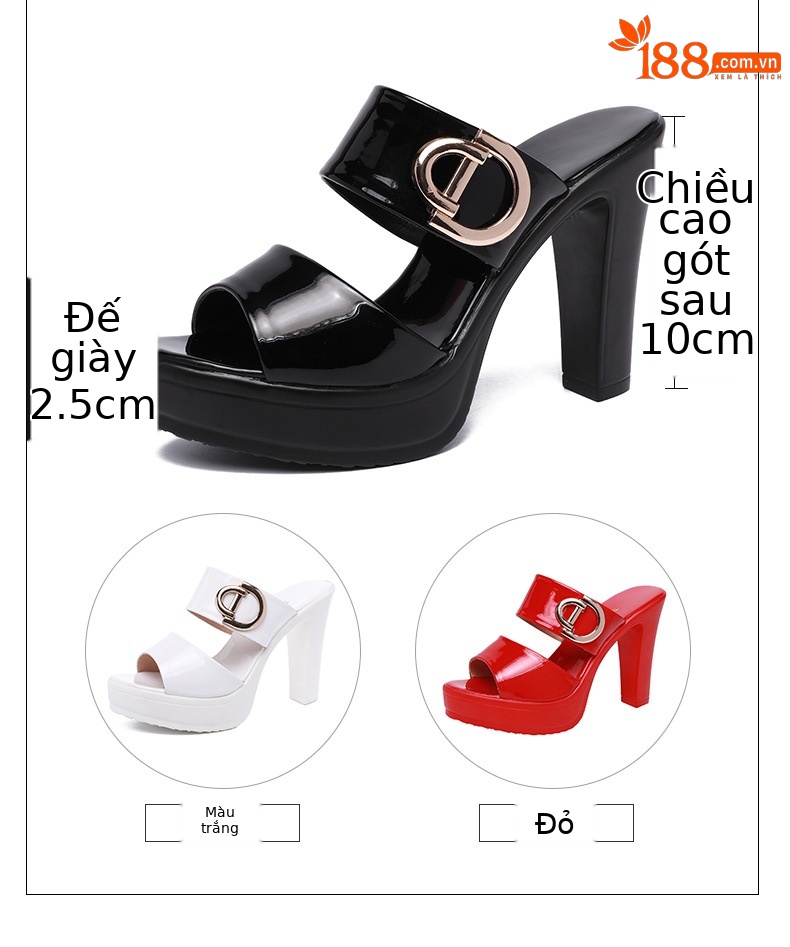Dép sandal cao gót nữ mũi hở đế xuồng gót vuông 13 cm — Đỏ 13cm, Trắng 13cm, Đỏ 10cm, Đen 13cm chi tiết 4