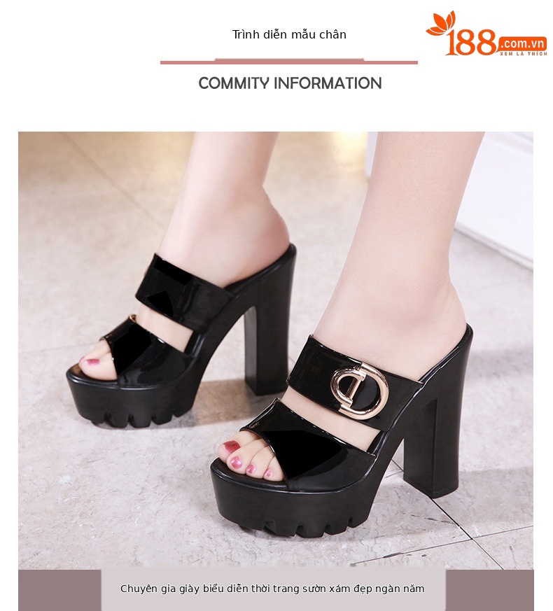 Dép sandal cao gót nữ mũi hở đế xuồng gót vuông 13 cm — Đỏ 13cm, Trắng 13cm, Đỏ 10cm, Đen 13cm chi tiết 8