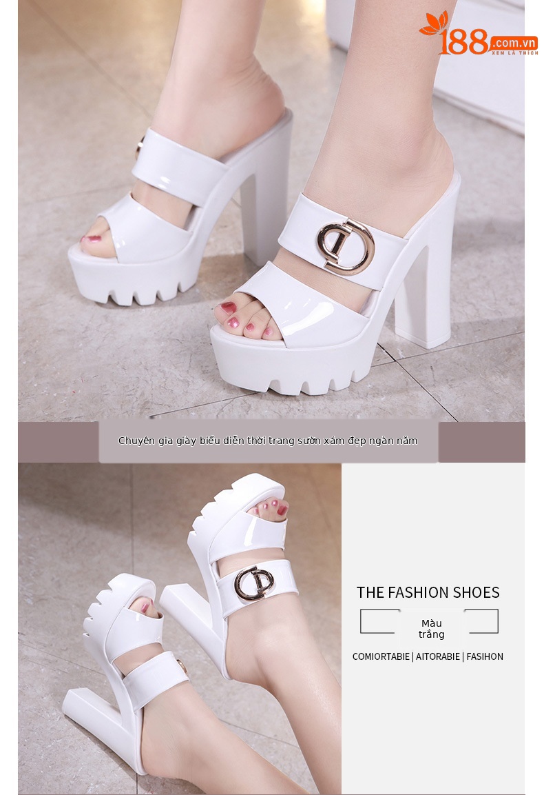Dép sandal cao gót nữ mũi hở đế xuồng gót vuông 13 cm — Đỏ 13cm, Trắng 13cm, Đỏ 10cm, Đen 13cm chi tiết 10