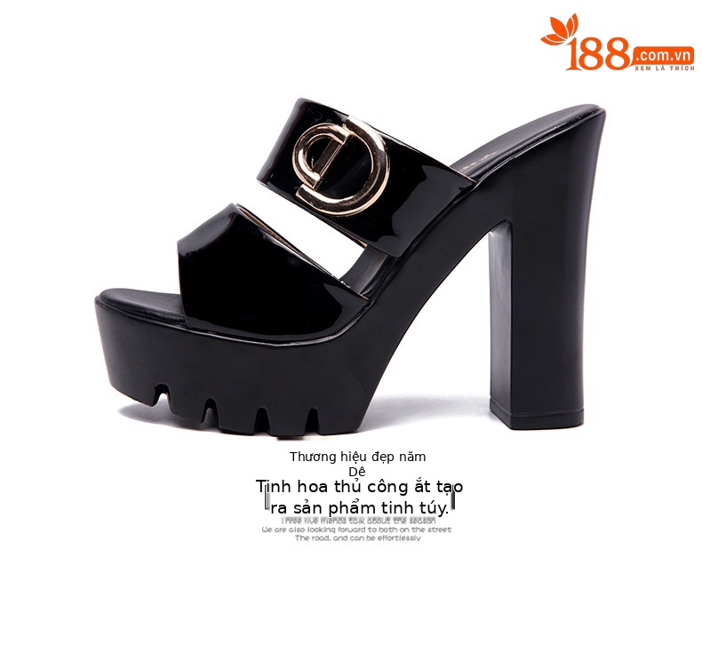 Dép sandal cao gót nữ mũi hở đế xuồng gót vuông 13 cm — Đỏ 13cm, Trắng 13cm, Đỏ 10cm, Đen 13cm chi tiết 14