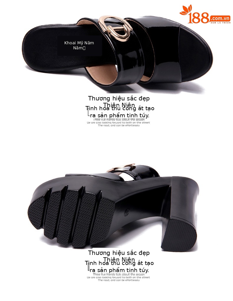Dép sandal cao gót nữ mũi hở đế xuồng gót vuông 13 cm — Đỏ 13cm, Trắng 13cm, Đỏ 10cm, Đen 13cm chi tiết 15