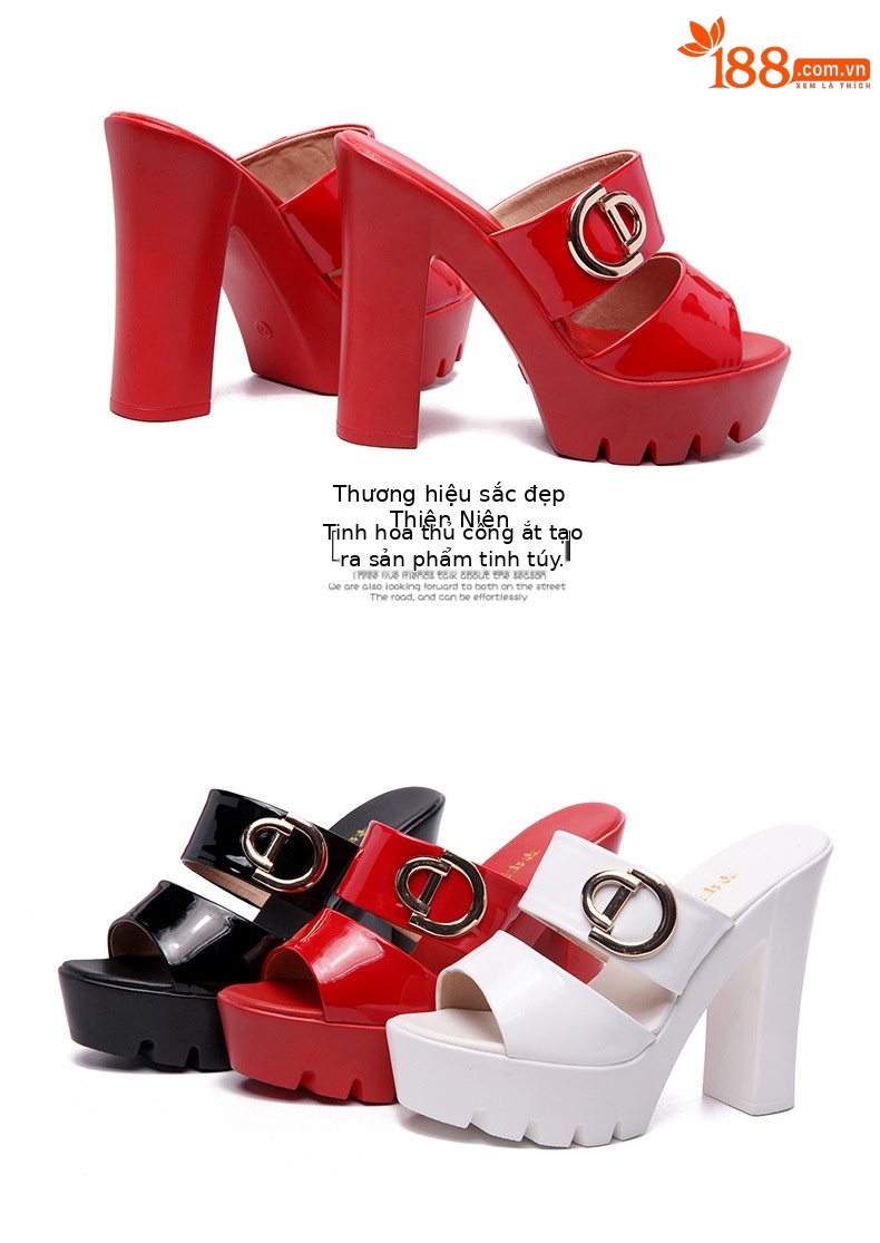 Dép sandal cao gót nữ mũi hở đế xuồng gót vuông 13 cm — Đỏ 13cm, Trắng 13cm, Đỏ 10cm, Đen 13cm chi tiết 17