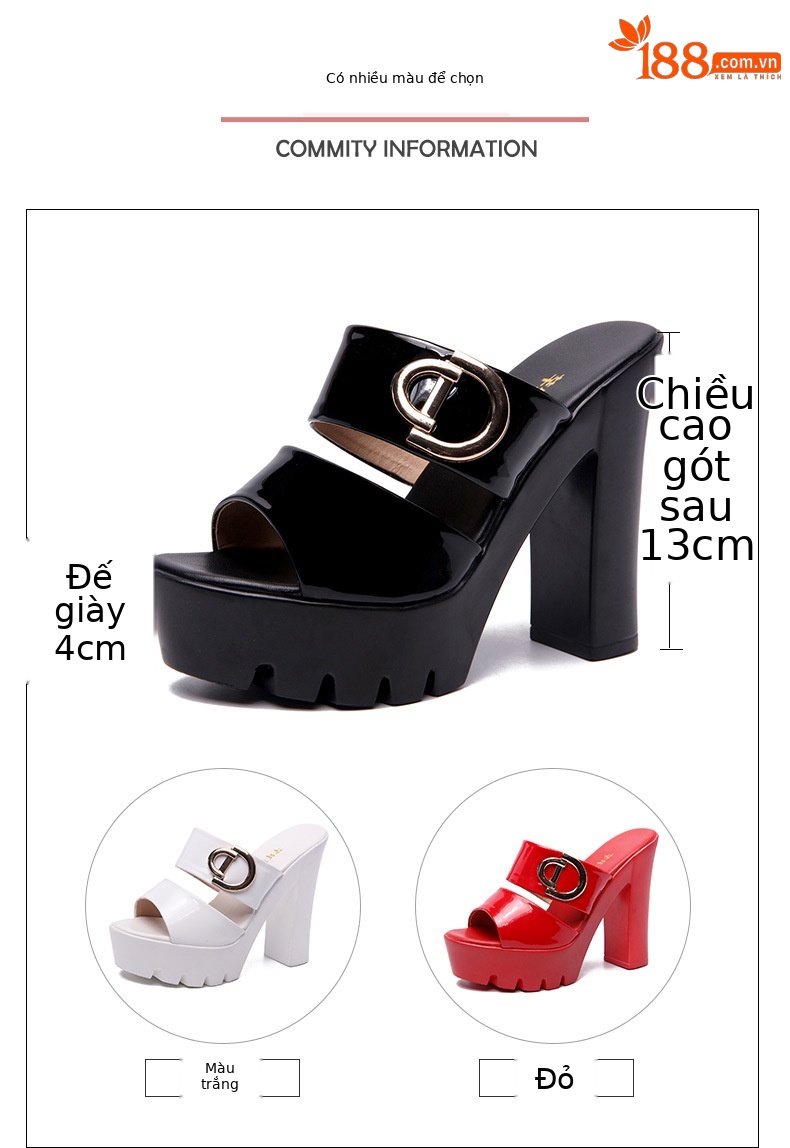 Dép sandal cao gót nữ mũi hở đế xuồng gót vuông 13 cm — Đỏ 13cm, Trắng 13cm, Đỏ 10cm, Đen 13cm chi tiết 3