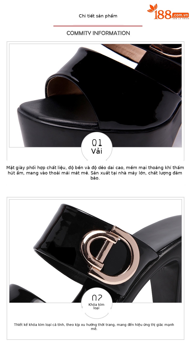 Dép sandal cao gót nữ mũi hở đế xuồng gót vuông 13 cm — Đỏ 13cm, Trắng 13cm, Đỏ 10cm, Đen 13cm chi tiết 5