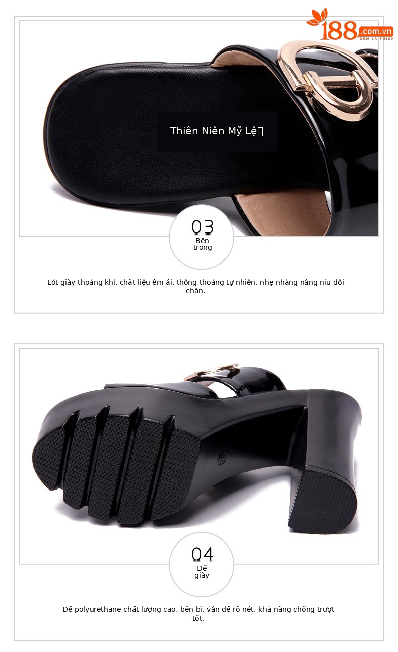 Dép sandal cao gót nữ mũi hở đế xuồng gót vuông 13 cm — Đỏ 13cm, Trắng 13cm, Đỏ 10cm, Đen 13cm chi tiết 6