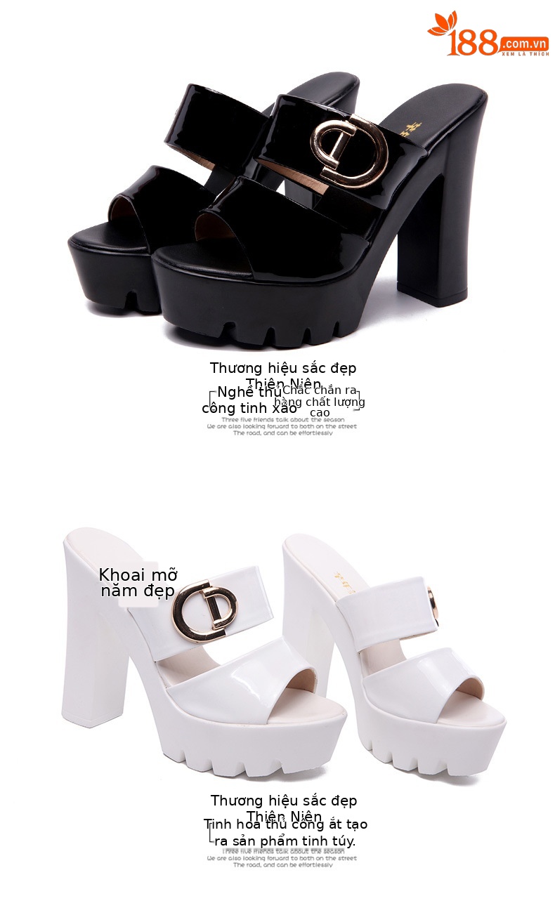 Dép sandal cao gót nữ mũi hở đế xuồng gót vuông 13 cm — Đỏ 13cm, Trắng 13cm, Đỏ 10cm, Đen 13cm chi tiết 16