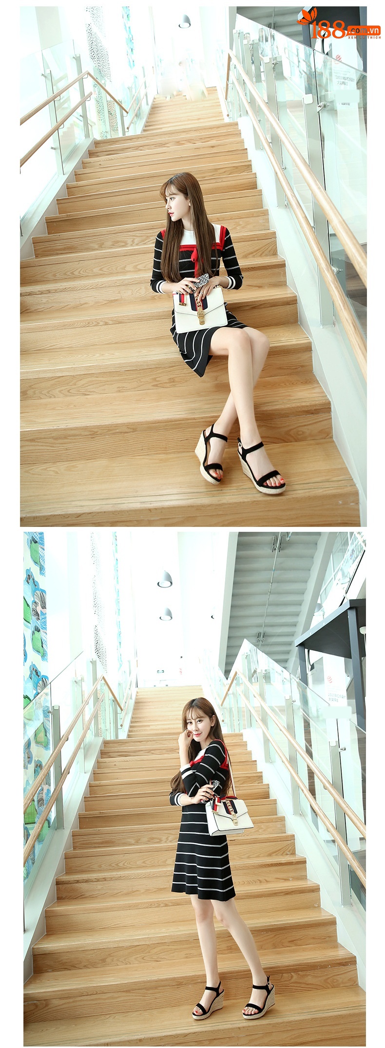 Sandal nữ quai ngang hở mũi gót cao 7 cm đế rơm — Màu đen chi tiết 29
