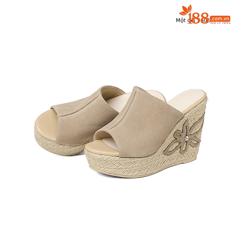 Dép cao gót nữ đế xuồng da bò mới, sandal quai ngang gót dày đi chơi — Màu camel chi tiết 12