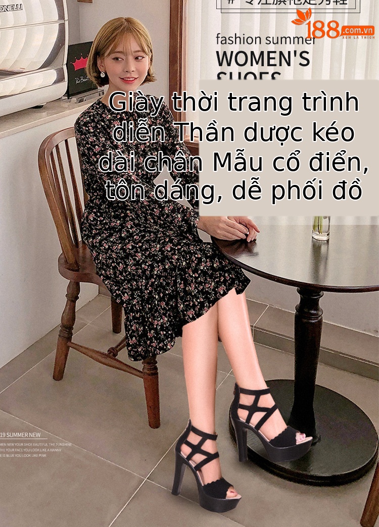 Sandal cao gót nữ hở mũi phong cách La Mã, gót dày đế xuồng 10–13 cm — Màu xanh 13cm, Màu Xanh Lá 10cm, Đen 13cm, Màu đen 10cm chi tiết 1