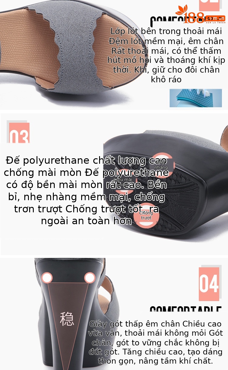 Sandal cao gót nữ hở mũi phong cách La Mã, gót dày đế xuồng 10–13 cm — Màu xanh 13cm, Màu Xanh Lá 10cm, Đen 13cm, Màu đen 10cm chi tiết 3