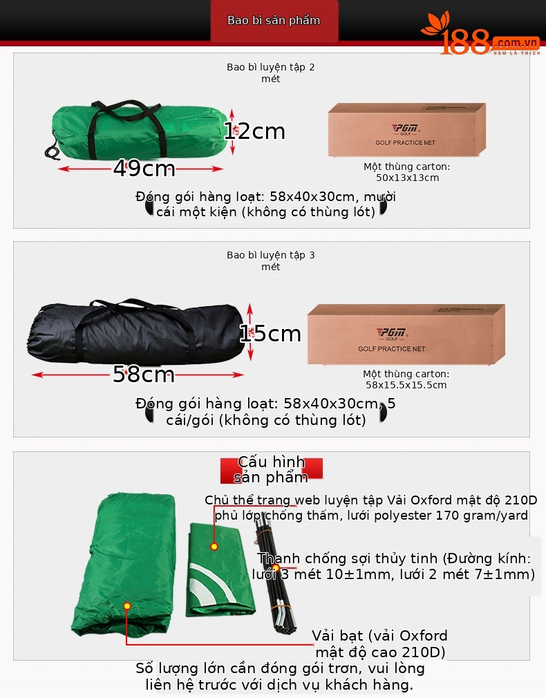 Lưới tập golf PGM trong nhà có lỗ cắt, khung lều dễ lắp, kích thước 2m hoặc 3m — [Gói] Lưới thực hành đệm 1x1.25 mét chi tiết 2
