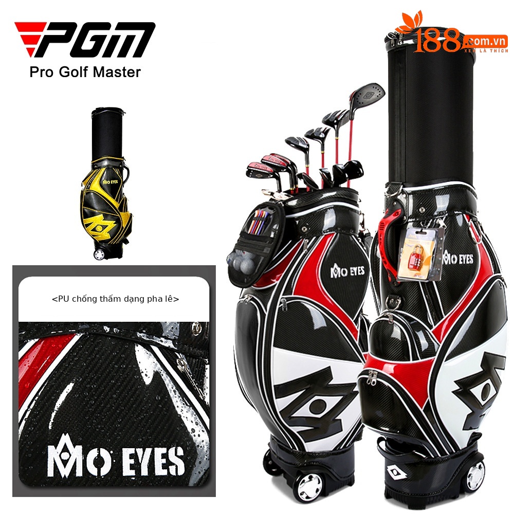 Túi đựng gậy golf PGM dạng ống kính thiên văn chống nước, cao 126 cm — Túi Kính thiên văn QB058MO EYES màu đỏ đen, QB058MO EYES Túi Kính thiên văn màu đen vàng