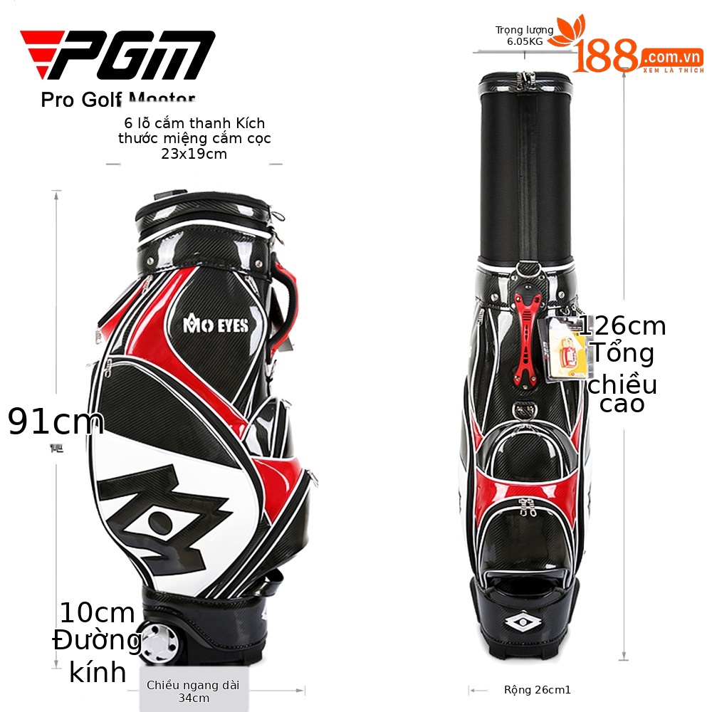 Túi đựng gậy golf PGM dạng ống kính thiên văn chống nước, cao 126 cm — Túi Kính thiên văn QB058MO EYES màu đỏ đen, QB058MO EYES Túi Kính thiên văn màu đen vàng