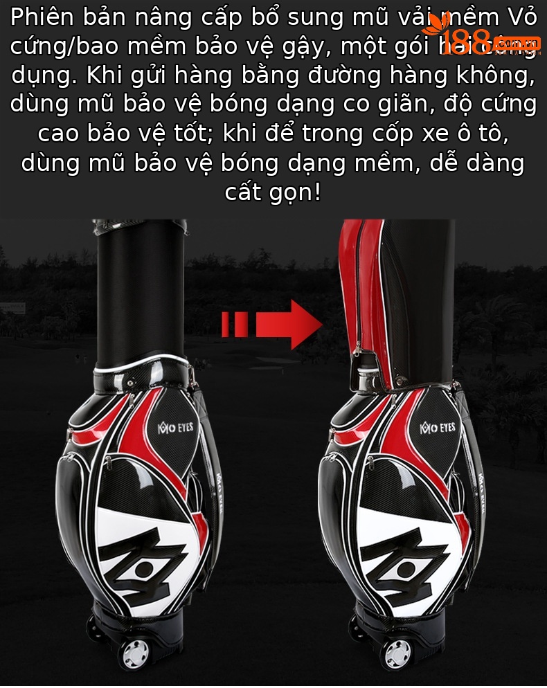 Túi đựng gậy golf PGM dạng ống kính thiên văn chống nước, cao 126 cm — Túi Kính thiên văn QB058MO EYES màu đỏ đen, QB058MO EYES Túi Kính thiên văn màu đen vàng chi tiết 3