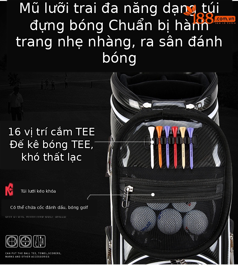Túi đựng gậy golf PGM dạng ống kính thiên văn chống nước, cao 126 cm — Túi Kính thiên văn QB058MO EYES màu đỏ đen, QB058MO EYES Túi Kính thiên văn màu đen vàng chi tiết 4