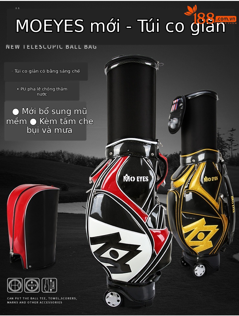 Túi đựng gậy golf PGM dạng ống kính thiên văn chống nước, cao 126 cm — Túi Kính thiên văn QB058MO EYES màu đỏ đen, QB058MO EYES Túi Kính thiên văn màu đen vàng chi tiết 23
