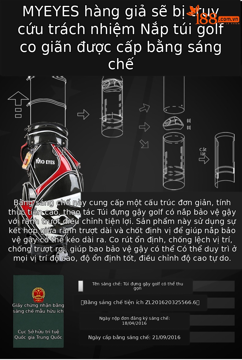 Túi đựng gậy golf PGM dạng ống kính thiên văn chống nước, cao 126 cm — Túi Kính thiên văn QB058MO EYES màu đỏ đen, QB058MO EYES Túi Kính thiên văn màu đen vàng chi tiết 1