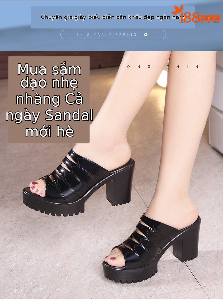Dép sandal cao gót nữ mũi hở đế dày gót thô 13cm — Đỏ 13cm, Trắng 13cm, Bạc 8cm, Màu xanh lam 8cm chi tiết 2