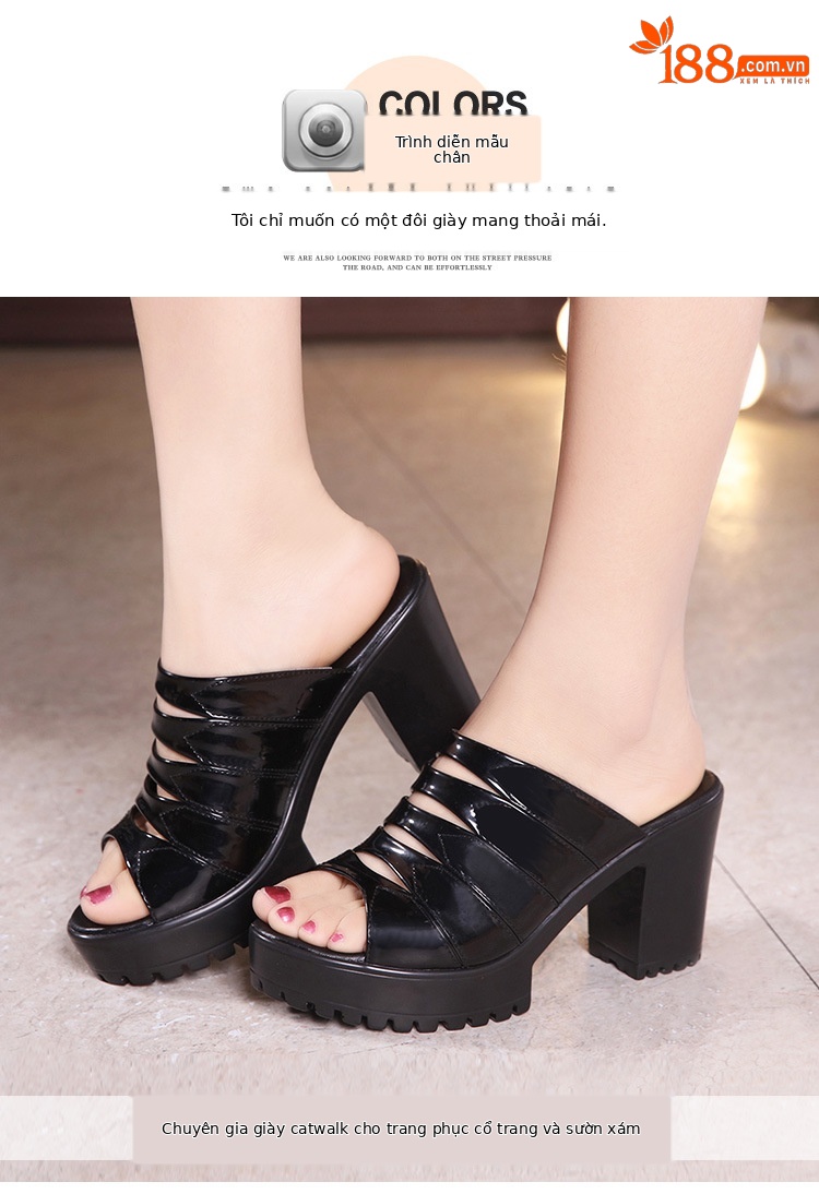 Dép sandal cao gót nữ mũi hở đế dày gót thô 13cm — Đỏ 13cm, Trắng 13cm, Bạc 8cm, Màu xanh lam 8cm chi tiết 6