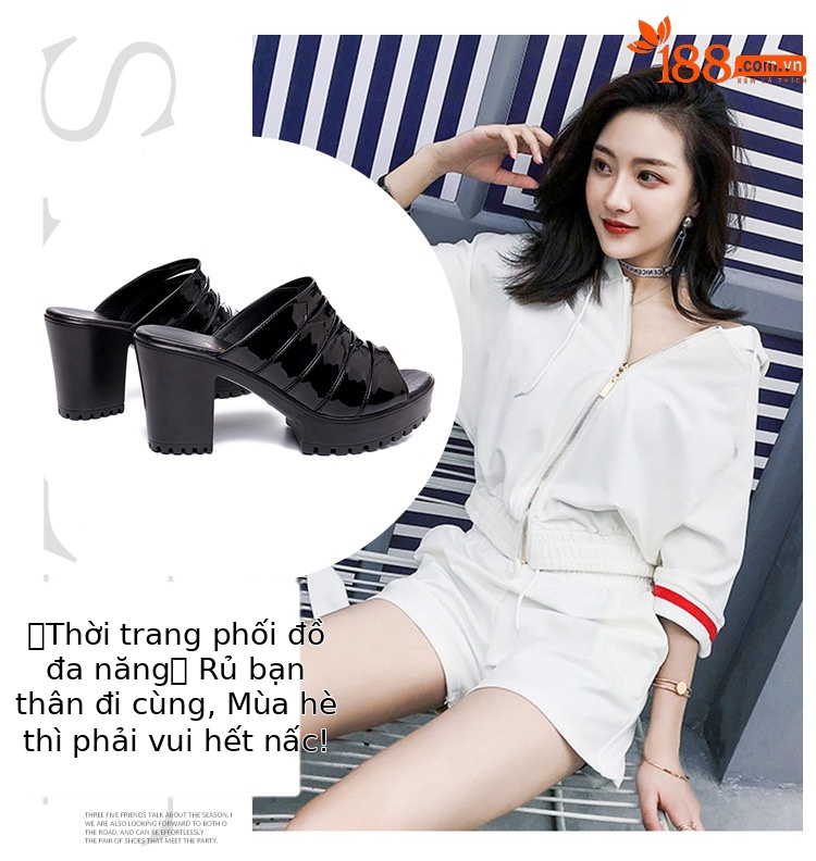 Dép sandal cao gót nữ mũi hở đế dày gót thô 13cm — Đỏ 13cm, Trắng 13cm, Bạc 8cm, Màu xanh lam 8cm chi tiết 7