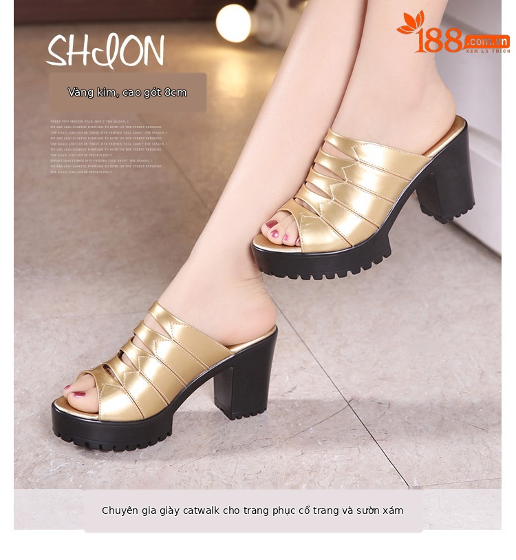 Dép sandal cao gót nữ mũi hở đế dày gót thô 13cm — Đỏ 13cm, Trắng 13cm, Bạc 8cm, Màu xanh lam 8cm chi tiết 15