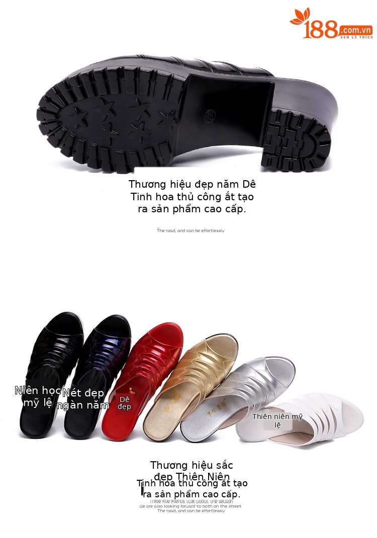 Dép sandal cao gót nữ mũi hở đế dày gót thô 13cm — Đỏ 13cm, Trắng 13cm, Bạc 8cm, Màu xanh lam 8cm chi tiết 17