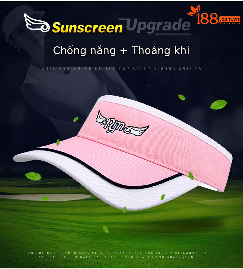 Mũ golf nữ không vành thoáng khí chống nắng mùa hè — MZ019PGM mũ không đỉnh Trắng Đỏ Xanh Navy, MZ019PGM không mũ trắng Bột chi tiết 2