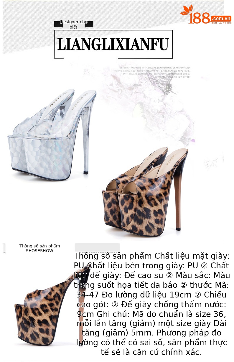 Dép sandal cao gót nữ hở mũi họa tiết da báo, gót 19 cm — Vân báo chi tiết 1