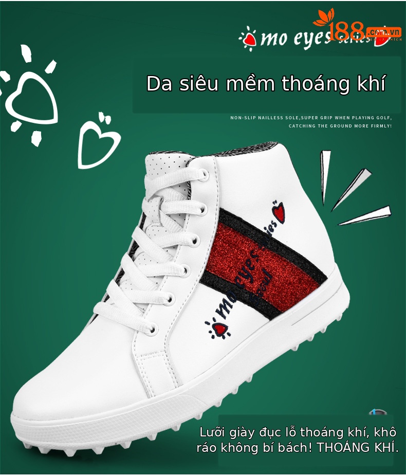 Giày golf nữ PGM cao cổ chống thấm thoáng khí, đế foam êm, gót trong 6 cm — Giày tăng chiều cao bên trong xz120 MO EYES màu đen, Xz120 MO EYES bên trong giày tăng chiều cao màu trắng chi tiết 3