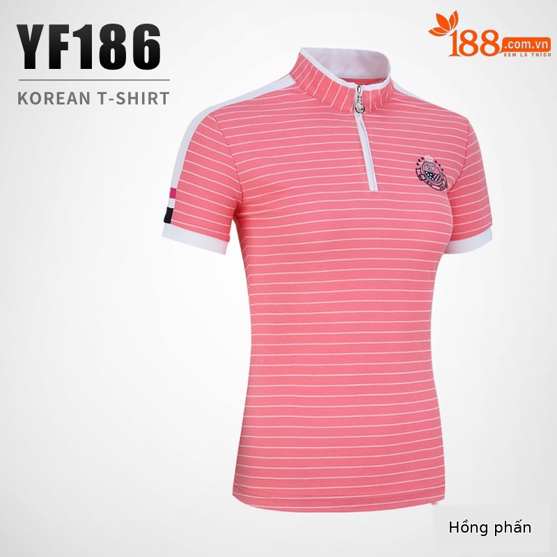 YF186 nữ sọc ngắn tay màu hồng trắng