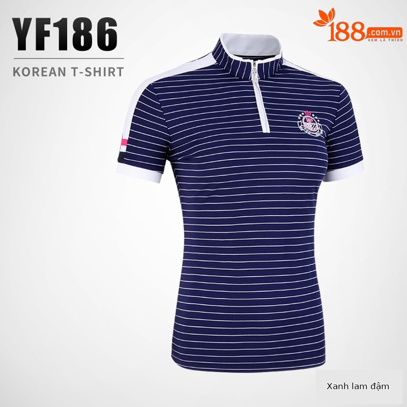 YF186 nữ tay ngắn sọc xanh đậm trắng