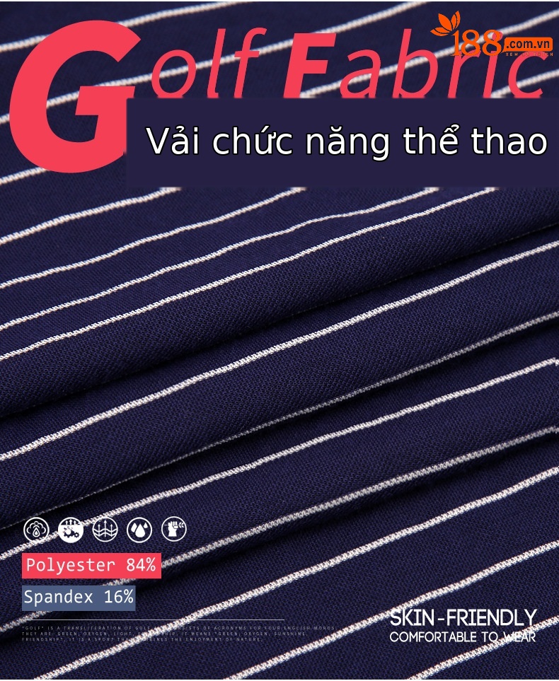 Bộ đồ golf nữ tay ngắn sọc mùa hè — YF075-màu xanh đậm, YF186 nữ sọc ngắn tay màu hồng trắng, YF186 nữ tay ngắn sọc xanh đậm trắng, YF075-màu đỏ hoa hồng chi tiết 3