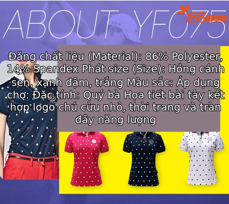 Bộ đồ golf nữ tay ngắn sọc mùa hè — YF075-màu xanh đậm, YF186 nữ sọc ngắn tay màu hồng trắng, YF186 nữ tay ngắn sọc xanh đậm trắng, YF075-màu đỏ hoa hồng chi tiết 15