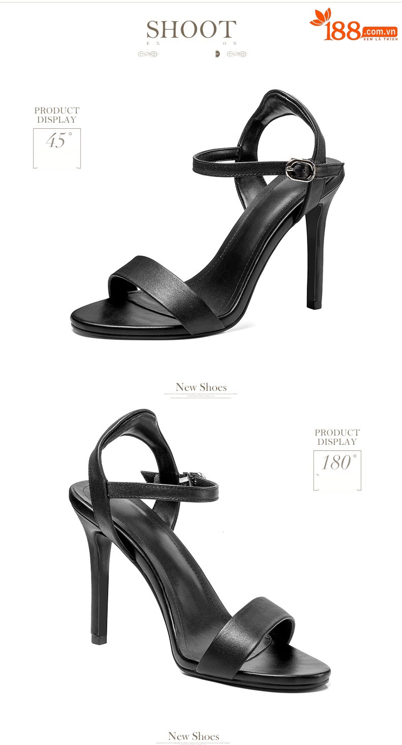 Sandal nữ cao gót một quai da bò hở mũi phong cách La Mã — Chiều cao gót đen [7.5 cm] chi tiết 7