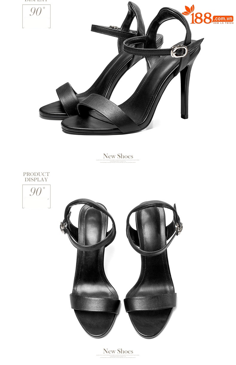 Sandal nữ cao gót một quai da bò hở mũi phong cách La Mã — Chiều cao gót đen [7.5 cm] chi tiết 9