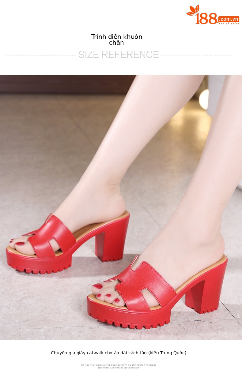 Dép nữ xỏ ngón đế xuồng cao gót trung bình 2025, đế dày chống nước, thời trang mùa hè, size lớn 40-43 — Màu đen, Màu trắng, Màu đỏ chi tiết 5