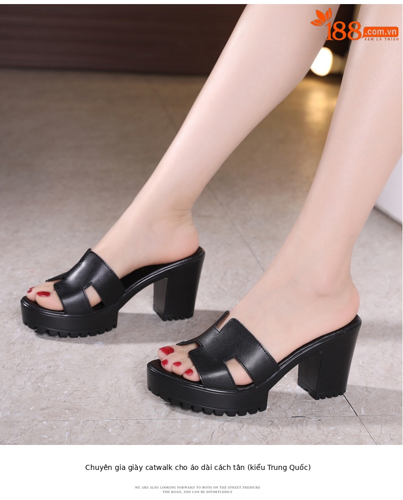 Dép nữ xỏ ngón đế xuồng cao gót trung bình 2025, đế dày chống nước, thời trang mùa hè, size lớn 40-43 — Màu đen, Màu trắng, Màu đỏ chi tiết 7