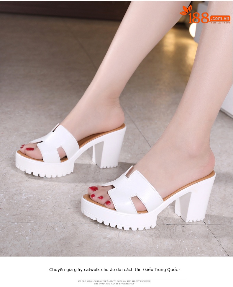 Dép nữ xỏ ngón đế xuồng cao gót trung bình 2025, đế dày chống nước, thời trang mùa hè, size lớn 40-43 — Màu đen, Màu trắng, Màu đỏ chi tiết 9