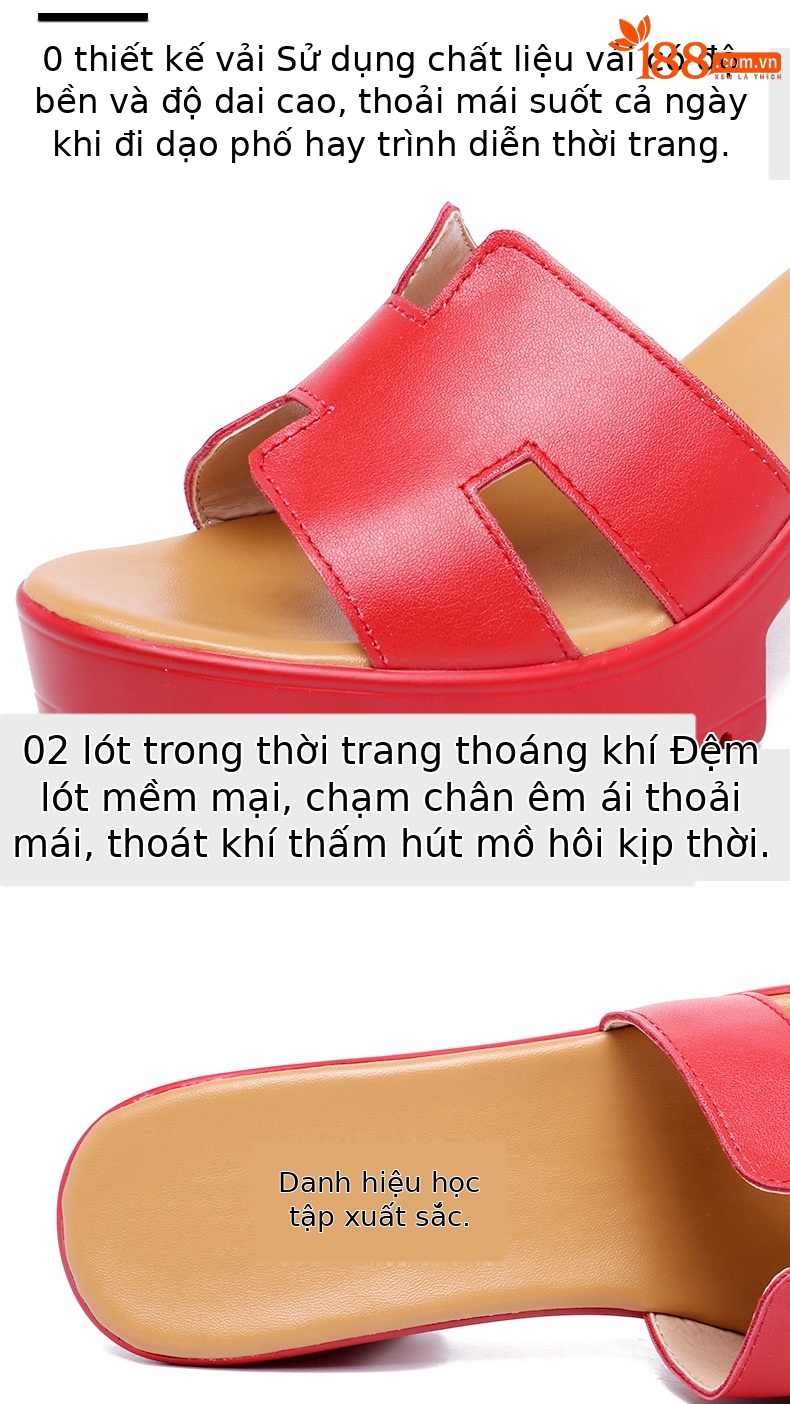 Dép nữ xỏ ngón đế xuồng cao gót trung bình 2025, đế dày chống nước, thời trang mùa hè, size lớn 40-43 — Màu đen, Màu trắng, Màu đỏ chi tiết 3