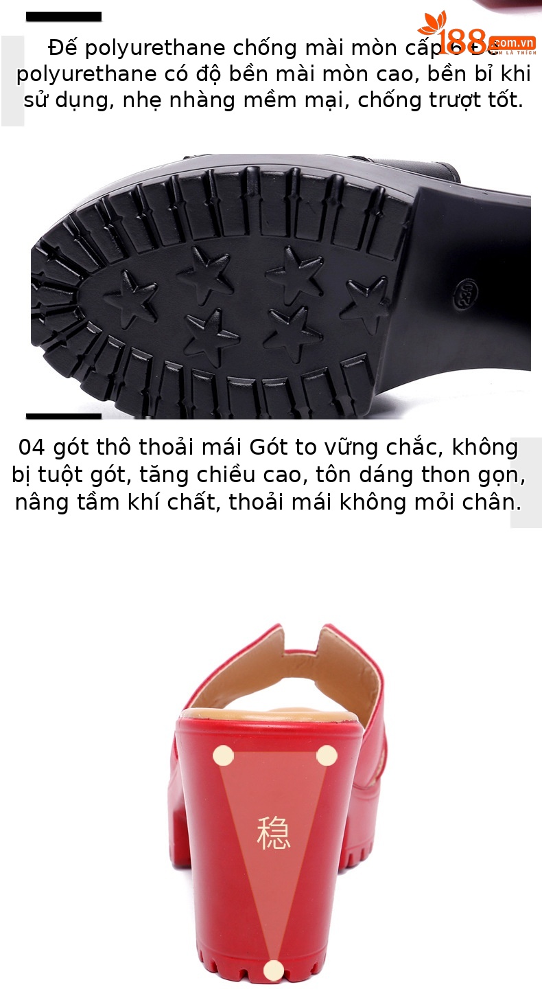 Dép nữ xỏ ngón đế xuồng cao gót trung bình 2025, đế dày chống nước, thời trang mùa hè, size lớn 40-43 — Màu đen, Màu trắng, Màu đỏ chi tiết 4