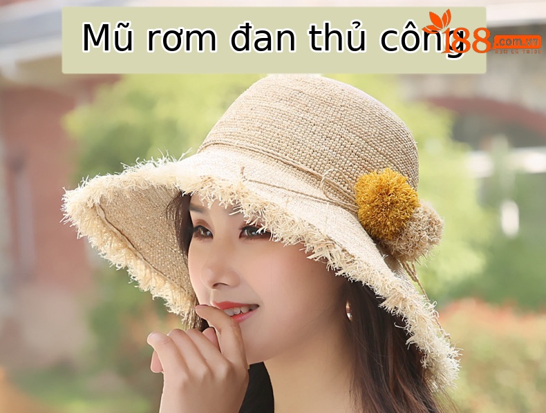 Mũ cói raffia vành rộng chống nắng gấp gọn đi biển — Màu be chi tiết 1