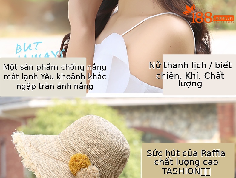 Mũ cói raffia vành rộng chống nắng gấp gọn đi biển — Màu be chi tiết 2