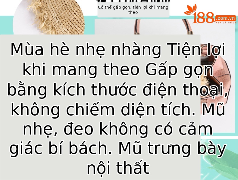 Mũ cói raffia vành rộng chống nắng gấp gọn đi biển — Màu be chi tiết 5