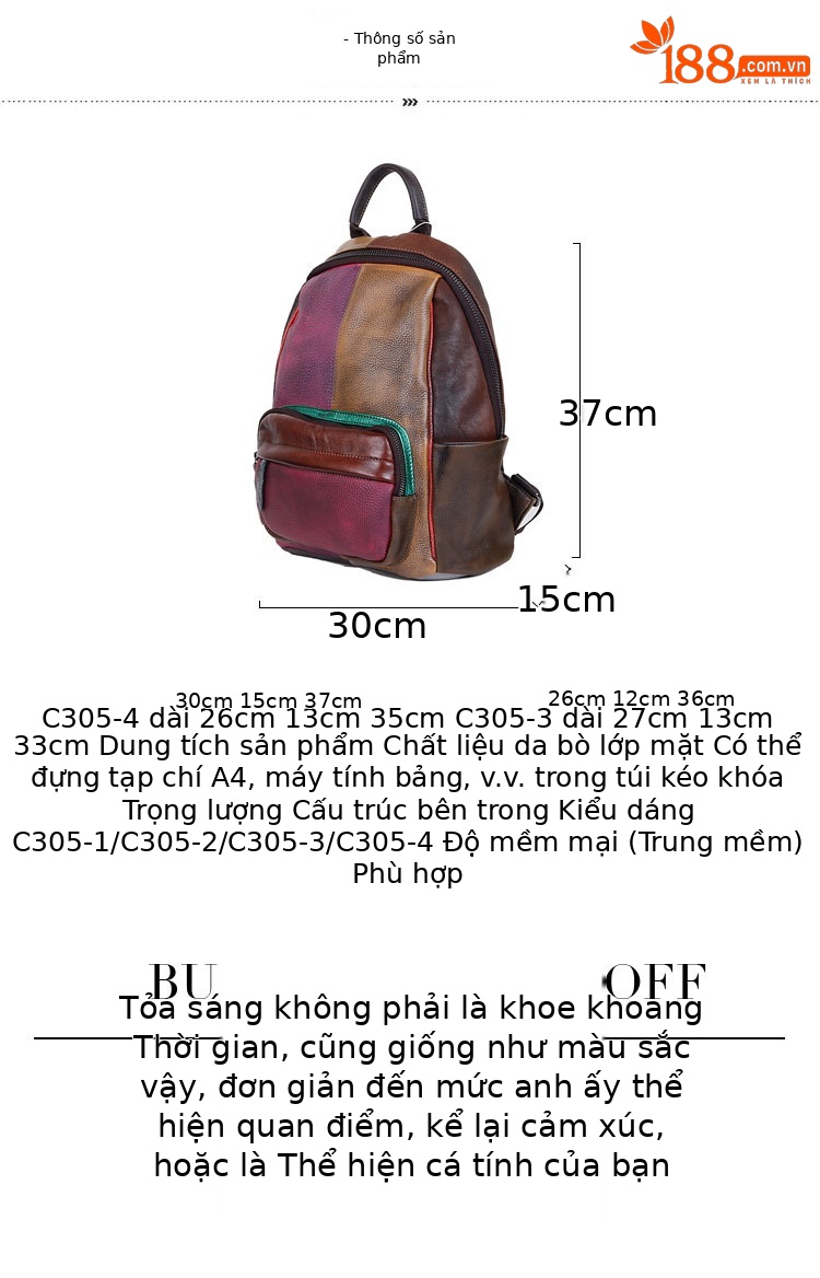 Ba lô đeo chéo nam da bò phối màu tương phản phong cách cổ điển — C305-3, C305-4 chi tiết 4