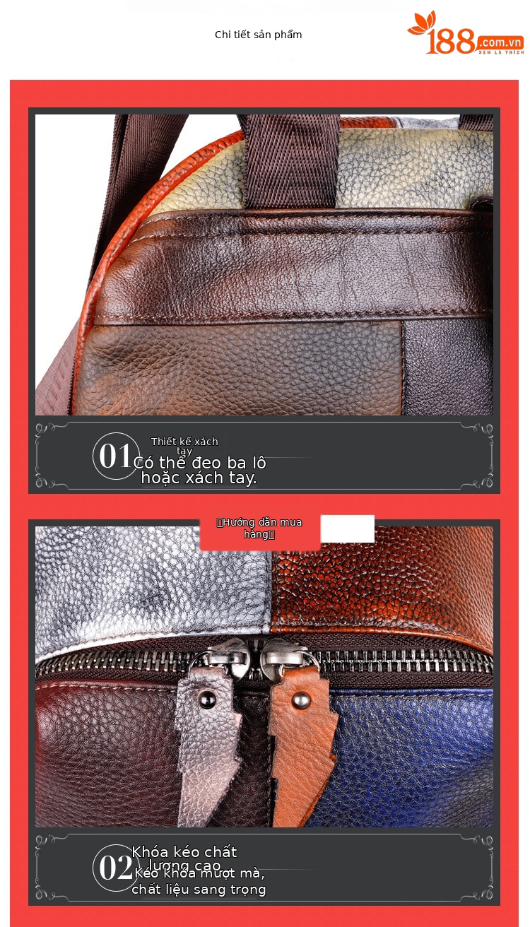 Ba lô đeo chéo nam da bò phối màu tương phản phong cách cổ điển — C305-3, C305-4 chi tiết 10