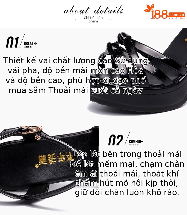 Sandal cao gót nữ hở mũi đế xuồng gót vuông 10 cm — Màu trắng 10 cm, Màu đen 10 cm, Màu Đỏ 10 cm chi tiết 2