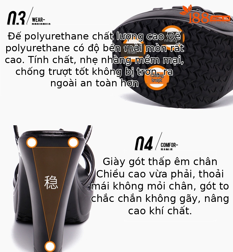Sandal cao gót nữ hở mũi đế xuồng gót vuông 10 cm — Màu trắng 10 cm, Màu đen 10 cm, Màu Đỏ 10 cm chi tiết 3